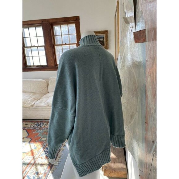 Eskandar Sweater Blue Merino Wool Ribbed Turtleneck Hi Low Medium / Large - Picture 8 of 12